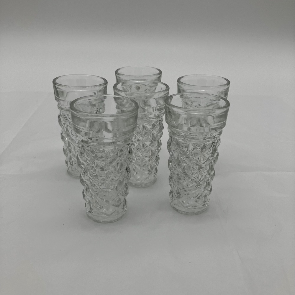Vintage Shot Glasses Set of 6 Made in Italy Clear Diamond Point Textured 3.5in